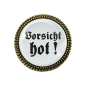 Preview: Gaudi-Brosche "vorsicht hot" in bronze, Trachtenschmuck