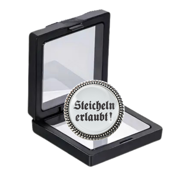 „Gaudibroschn 'Streicheln erlaubt' in Geschenkset mit Etui – Perfektes Volksfest-Accessoire“