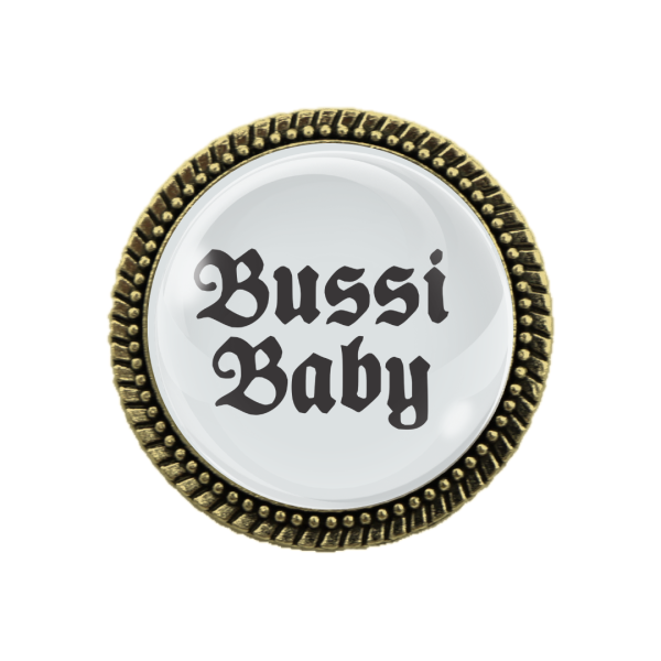Trachtenbrosche „Bussi Baby“ in Bronze – Dirndl- und Lederhosen-Accessoire mit Humor