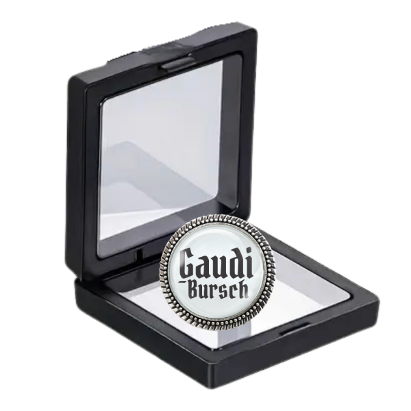 GaudiBroschn – Die Trachtenbrosche in Silber mit frechem Spruch „Gaudi Bursch“ – Ideal als Geschenk.