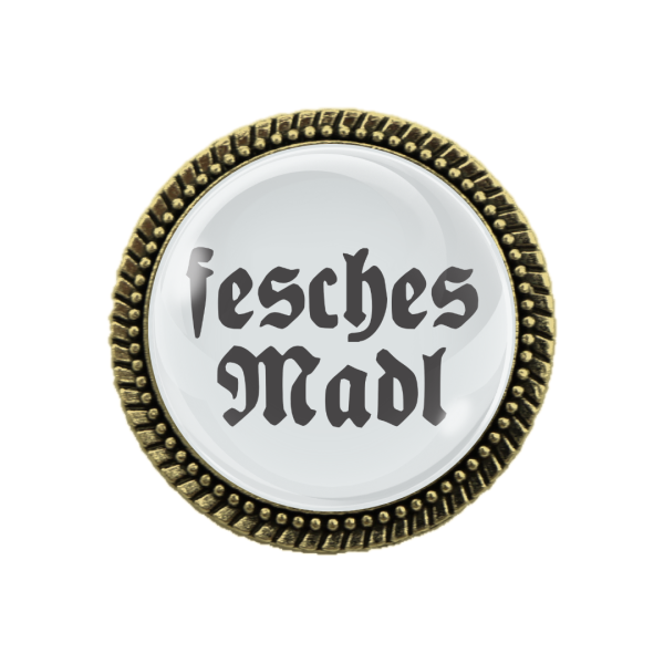 Geschenk für Trachtenliebhaber – Brosche „Fesches Madl“ in Bronze