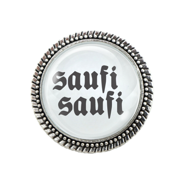 Detailansicht der Trachtenbrosche „Saufi Saufi“ in Silber