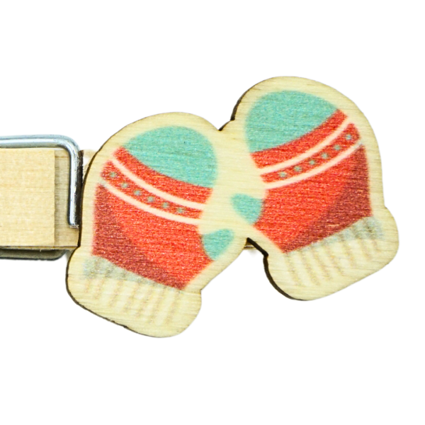 Holz Glubbal Namensklammer mit Weihnachtlichem Handschuh-Motiv und Handgravur f