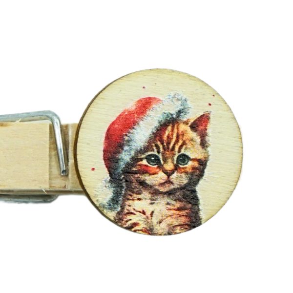 Handgravierte Namensklammer aus Holz mit Katzenmotiv