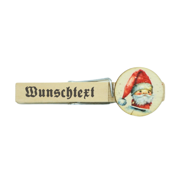Preview: Nachhaltige Holzklammer mit Weihnachtsmann-Motiv f