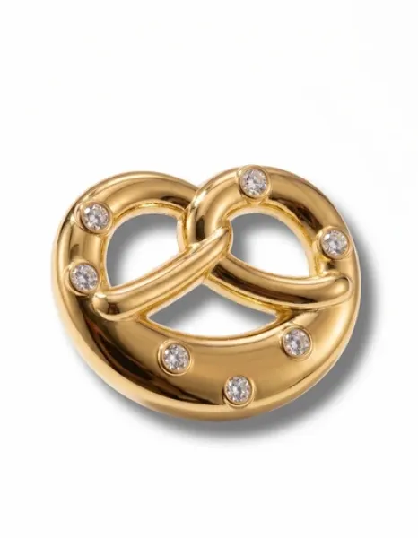 Preview: Trachten Pin Brezn Gold mit funkelnden Strasssteinen