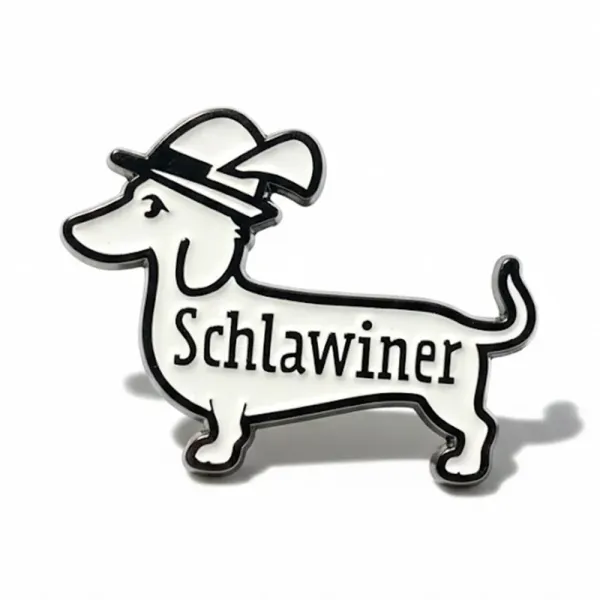 Metall-Pin Schlawiner mit Dackel als hochwertiger Wiesn-Pin für Lederhose.