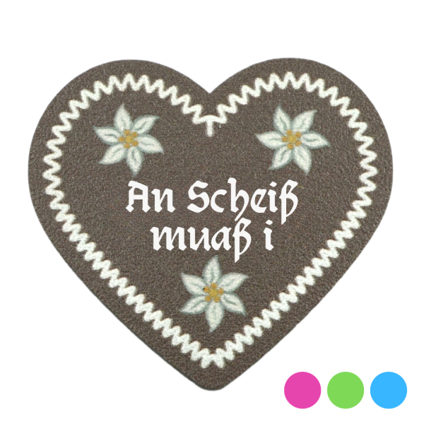 "Authentischer bayerischer Anstecker mit der Aufschrift 'An Scheiß muaß i' - erhältlich bei Glubbal.shop"