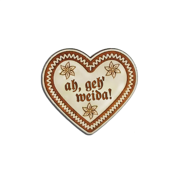 "a geh weida-Anstecker in Lebkuchen-Optik - erhältlich bei Glubbal.shop"