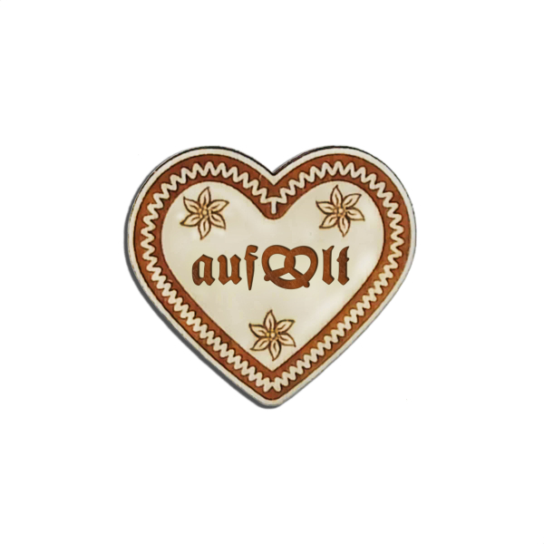 "aufbrezelt-Anstecker in Lebkuchen-Optik - erhältlich bei Glubbal.shop"