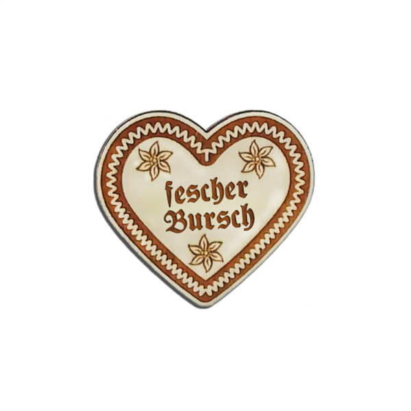 "Fescher Bursch-Anstecker in Lebkuchen-Optik - erhältlich bei Glubbal.shop"