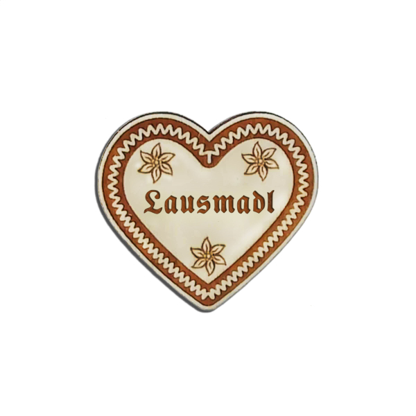"Bayrischer Charme: LausmadlLebkuchenherz-Anstecker erhältlich bei Glubbal.shop"