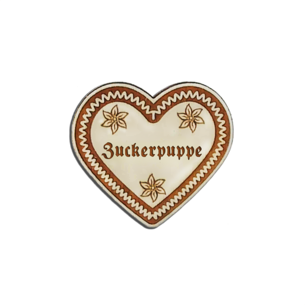 "Zuckerpuppe-Anstecker in Lebkuchen-Optik - erhältlich bei Glubbal.shop"