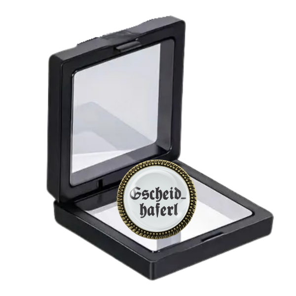 Hochwertige Trachtenbrosche „Gscheidhaferl“ in Geschenkverpackung