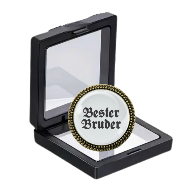„Edle Trachtenbrosche mit Gravur ‚Bester Bruder‘ in hochwertigem Etui – ideal als Geschenk“