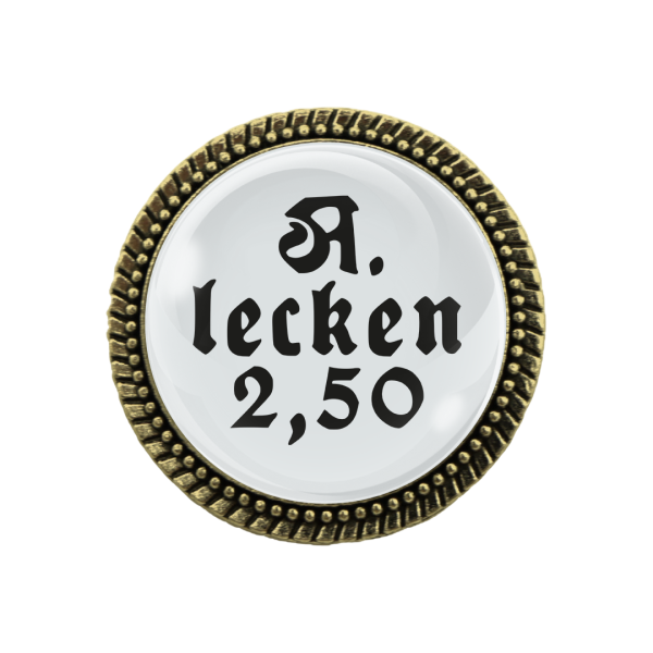 Gaudi-Brosche "A-Lecken 2,50" in bronze, Trachtenschmuck