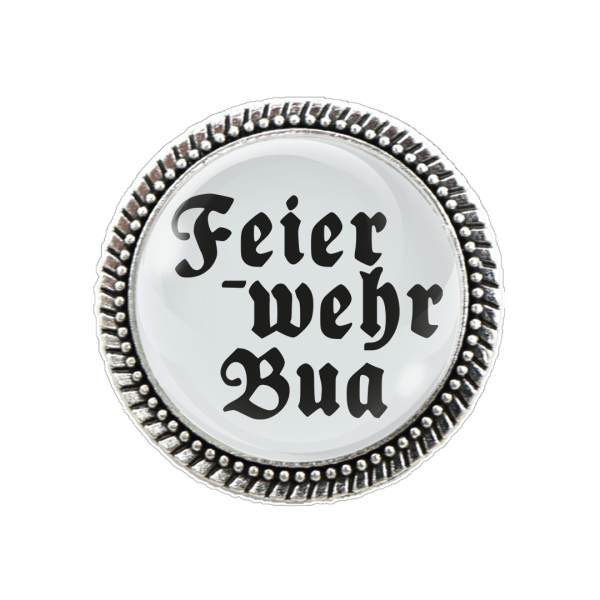 Gaudi-Brosche "Feierwehr Bua" in silber für Tracht und Oktoberfest
