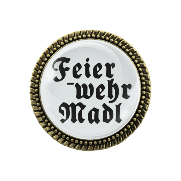 Gaudi-Brosche "Feierwehr Madl" in bronze, Trachtenschmuck