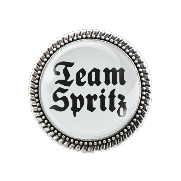 Gaudi-Brosche "Team Spritz" in silber für Tracht und Oktoberfest