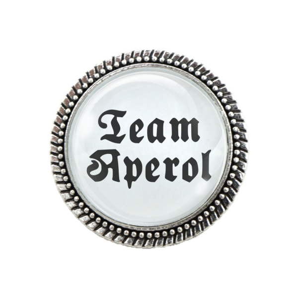 „Gaudibroschn „Team Aperol“ in Silber – Trachtenbrosche für Aperol-Fans“