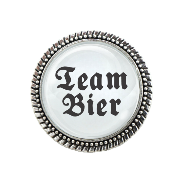 "Gaudibrosche 'Team Bier' in Silber – Trachtenaccessoire für das Oktoberfest"