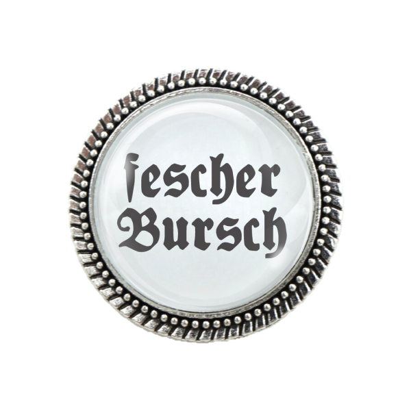 Trachtenbrosche 'Fescher Bursch' in Silber – für deinen perfekten bayerischen Look.