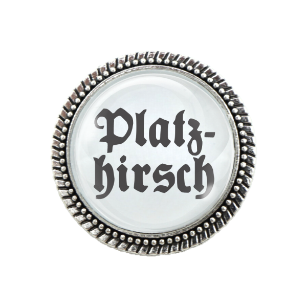 "Detailansicht der Platzhirsch Brosche in edlem Silber"
