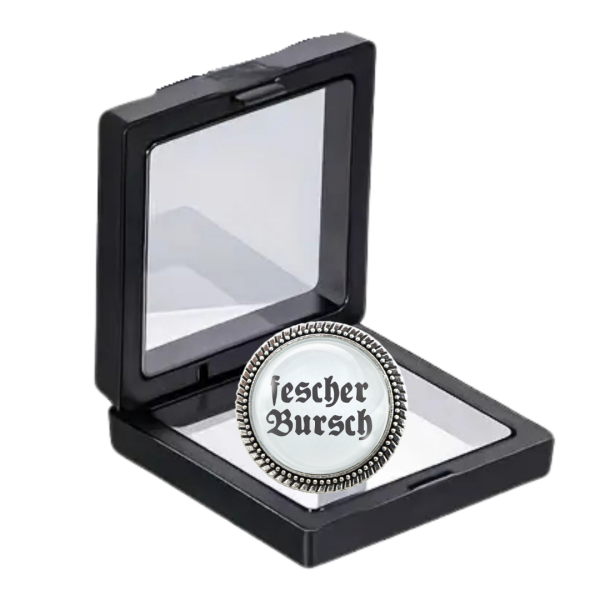 Gaudibroschn „Fescher Bursch“ in Silber – stilvolles Trachtenaccessoire