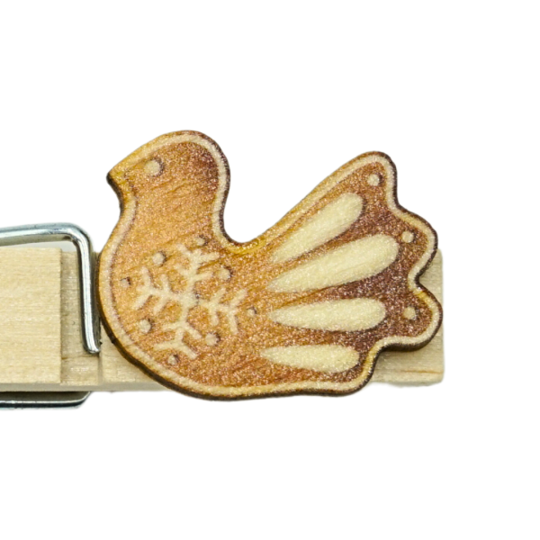 Holz-Namensklammer mit Lebkuchen-Tauben-Motiv