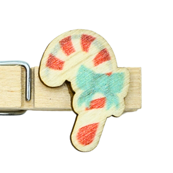 Handgravierte Holz Namensklammer mit Zuckerstangen-Motiv f