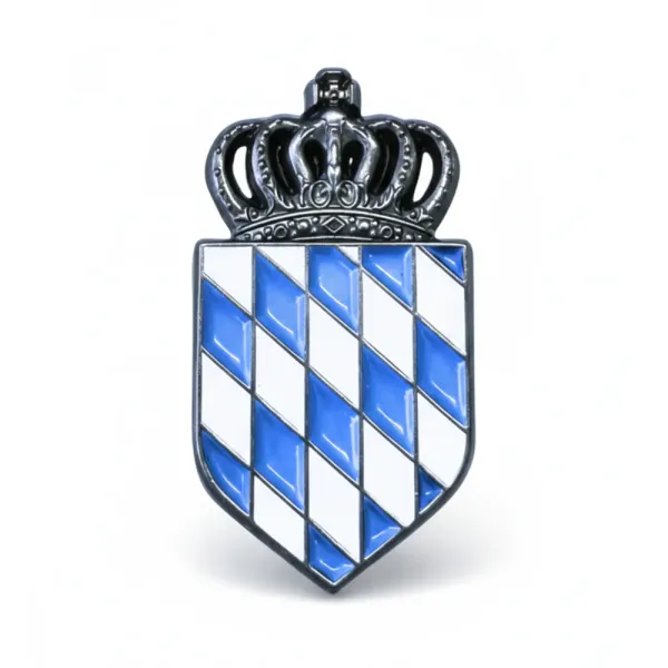 Hochwertiger Wiesn-Pin mit Bayernwappen und Krone aus Metall.